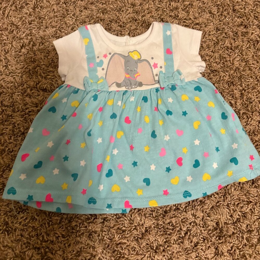 Disney Baby Dumbo Dress 6-9 Months Blue and White Short Sleeve Cotton Blend